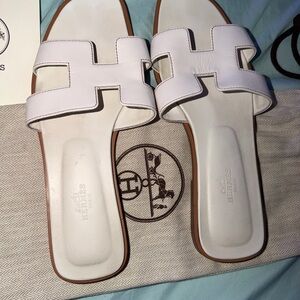 Hermes White Women's Slide Sandals
